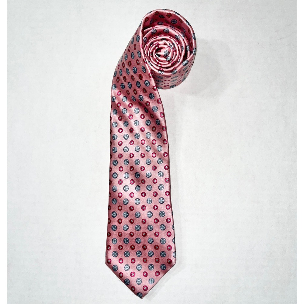 Oakton Ltd Mens Tie Pink Silk‎ Geometric Medallion Made in USA Italian Fabric